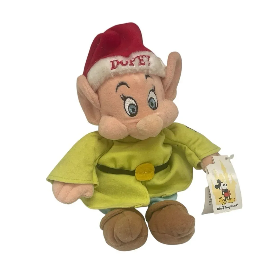 Disney Christmas Santa Holiday DOPEY Bean Bag Plush Snow White & Seven Dwarfs